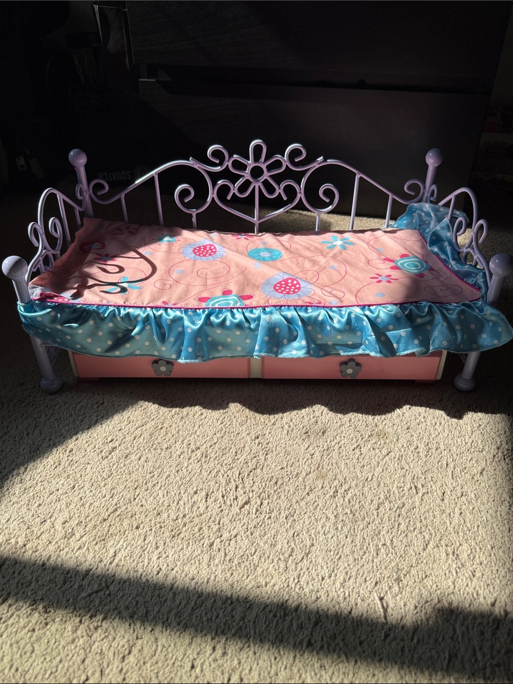 American Girl Doll Curlicue Trundle Day Bed Floral Bedding Purple Daybed